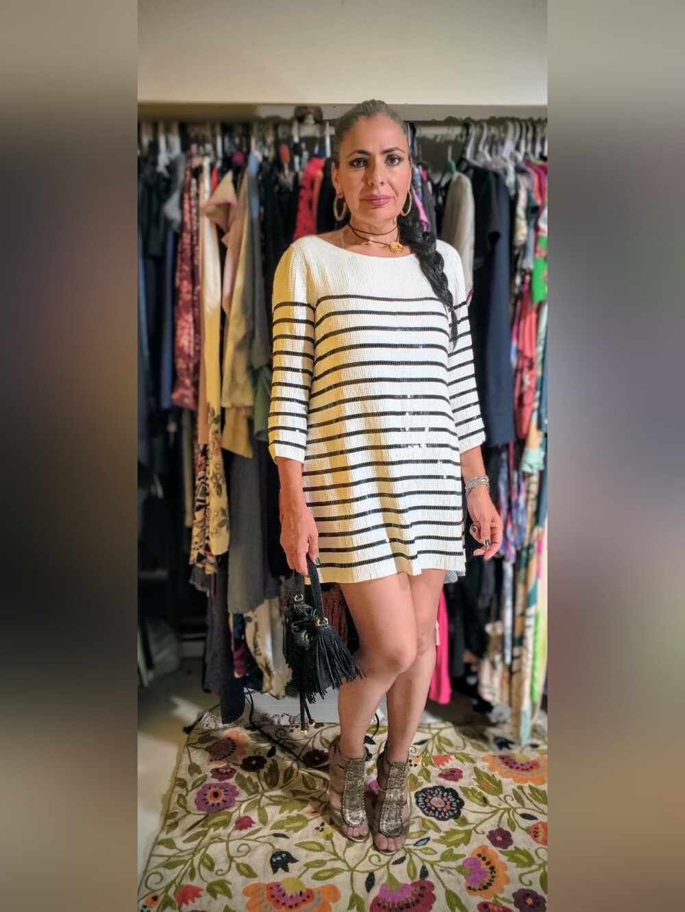 2 BCBGMaxAzria White and Black Striped Asymmetrical  Party Dress Y2K